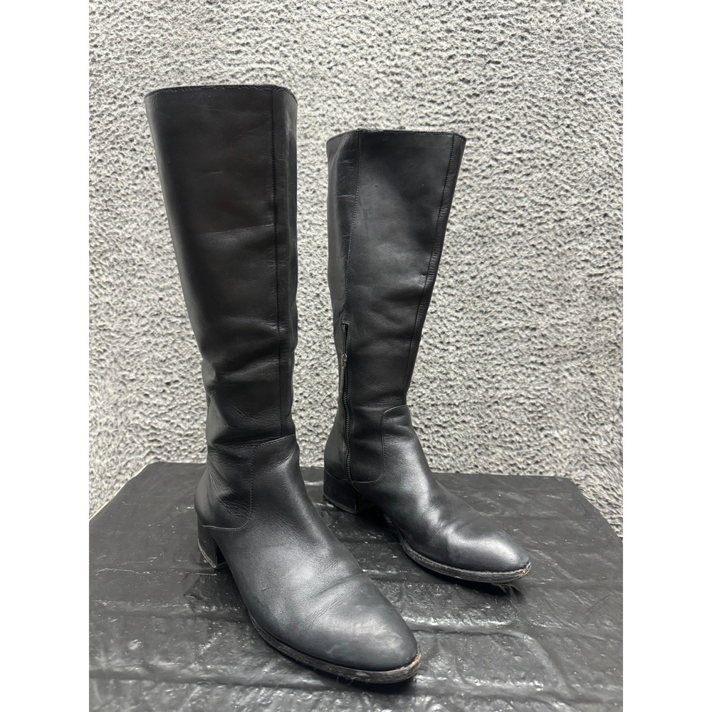Donal J Pliner Leather Almond Toe Pull On Boots Black Womens Size 9.5M US